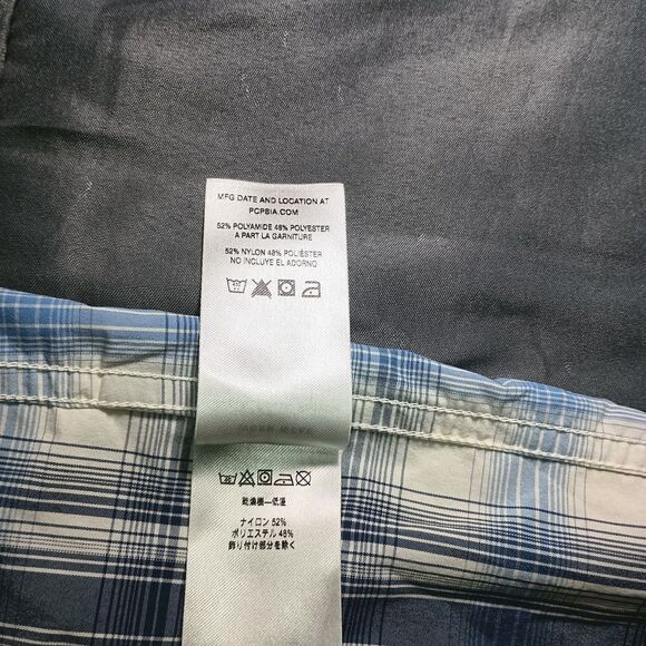 Patagonia Sun Stretch Shirt Mens M Blue Plaid Long Sleeve Backcountry Zip Pocket - Picture 10 of 16